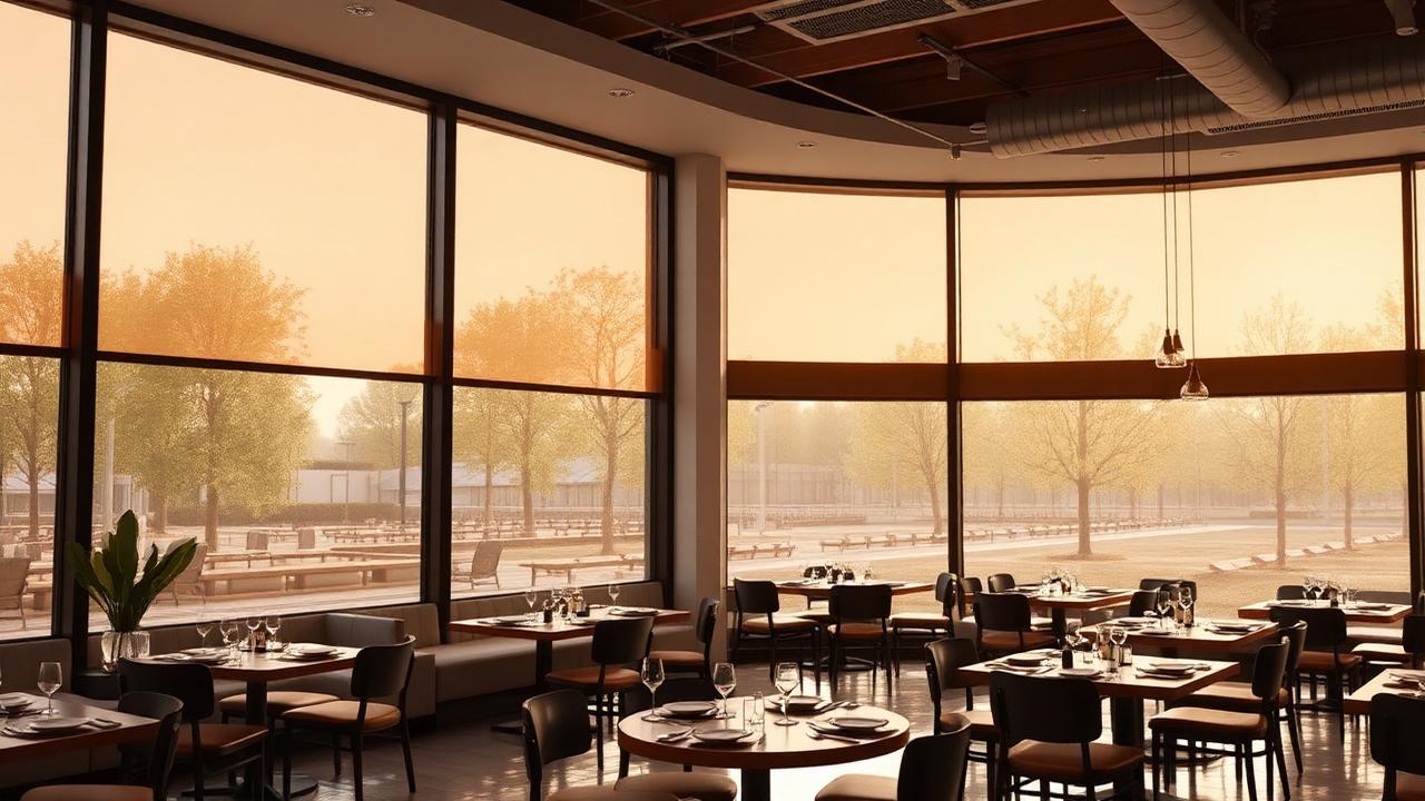 Modern restaurant met zonwerende raamfolie