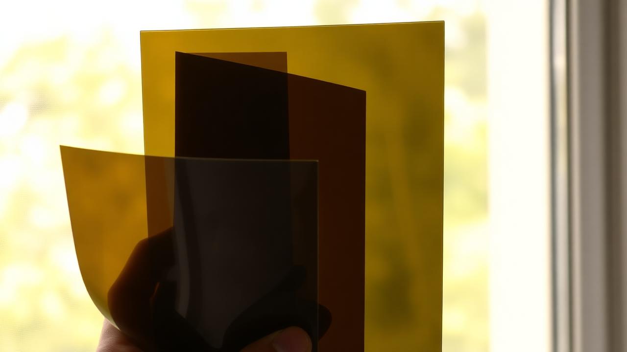 Verschillende soorten raamfolie samples tegen het licht